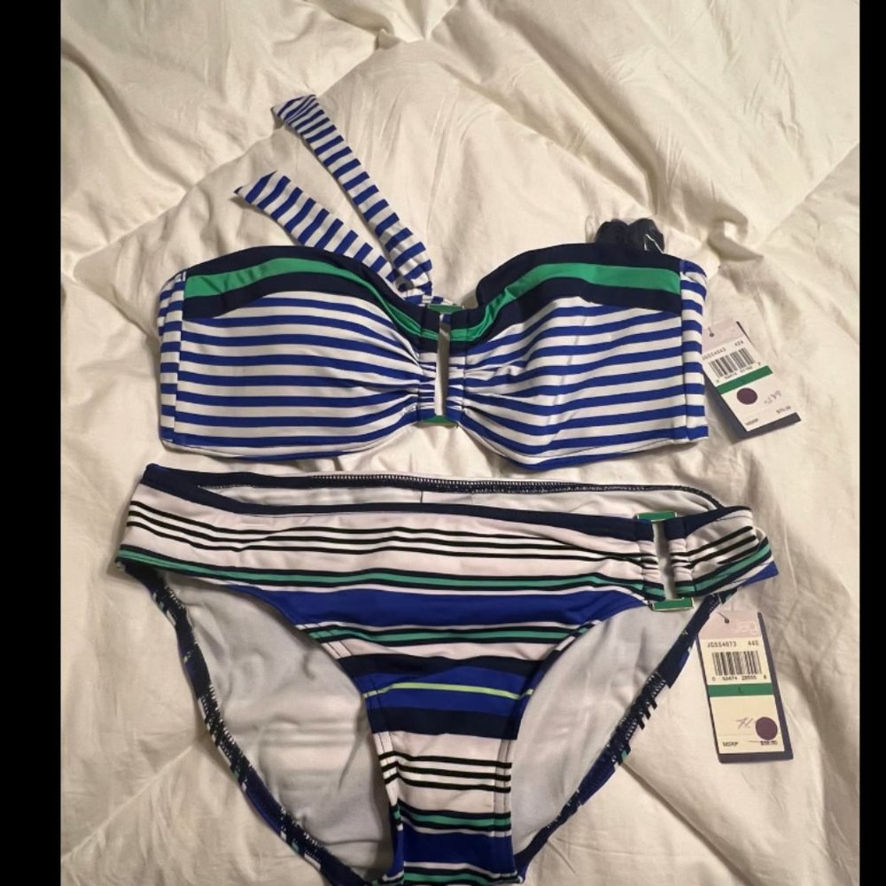JAG blue white and green striped bikini set size L